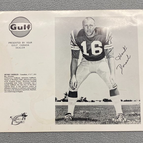 CFL 1970 SASKATCHEWAN ROUGHRIDERS GULF OIL PROMOTION PHOTO HENRY DORSCH 8x10AUTH - Picture 1 of 2